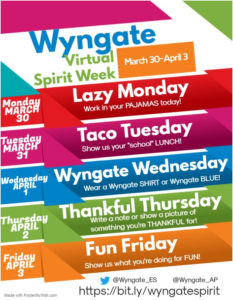 Wyngate Virtual Spirit Week - March 30 to April 3 1